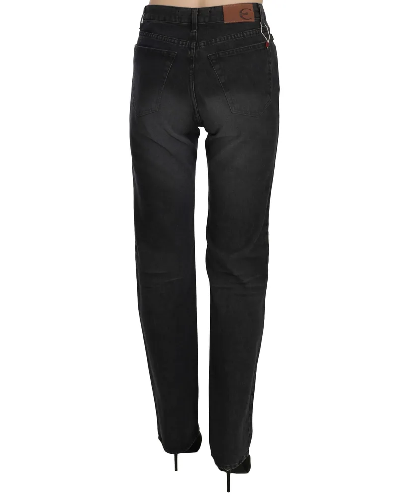 Just Cavalli Women's Black Washed High Waist Straight Denim Pants Jeans Cotton Black