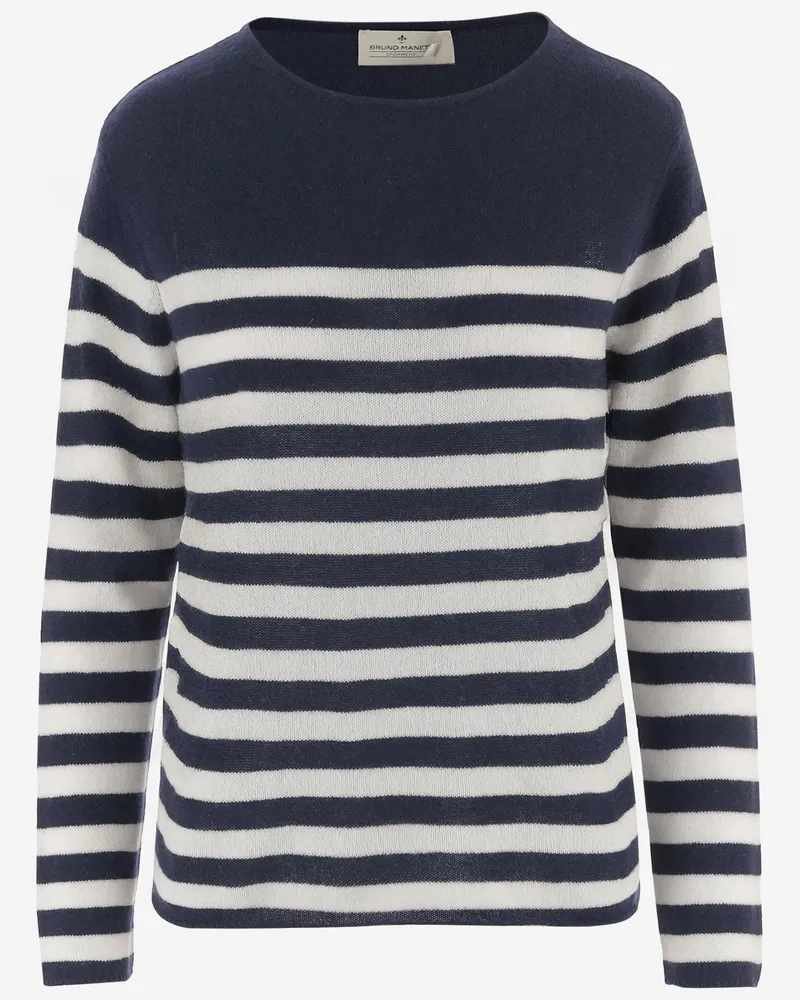 Bruno Manetti Women's Cashmere Sweater With Striped Pattern Navy Navy