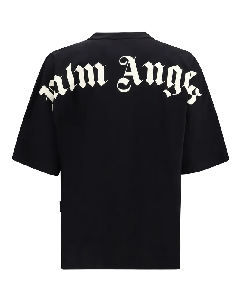 Palm Angels Men's Classic Logo Over T-Shirt Black-Off White Cotton T-Shirts And Polos Black