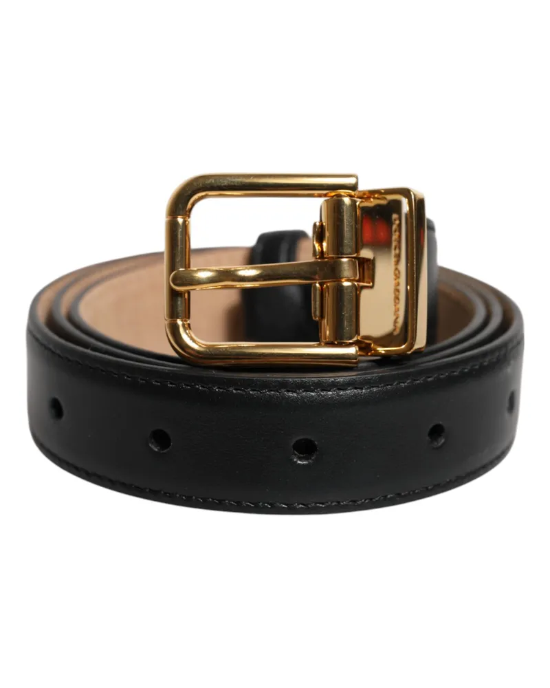 Dolce & Gabbana Women's Black Leather Logo Metal Waist Buckle Belt Black