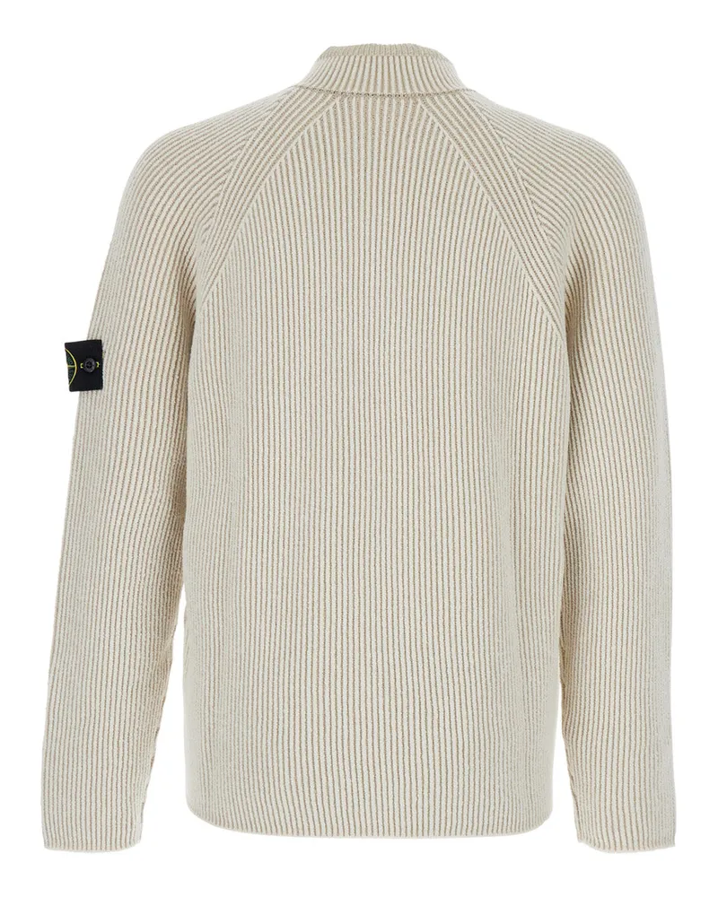 Stone Island Men's White Wool Stretch Sweater With Logo Patch Virgin Tops Top White
