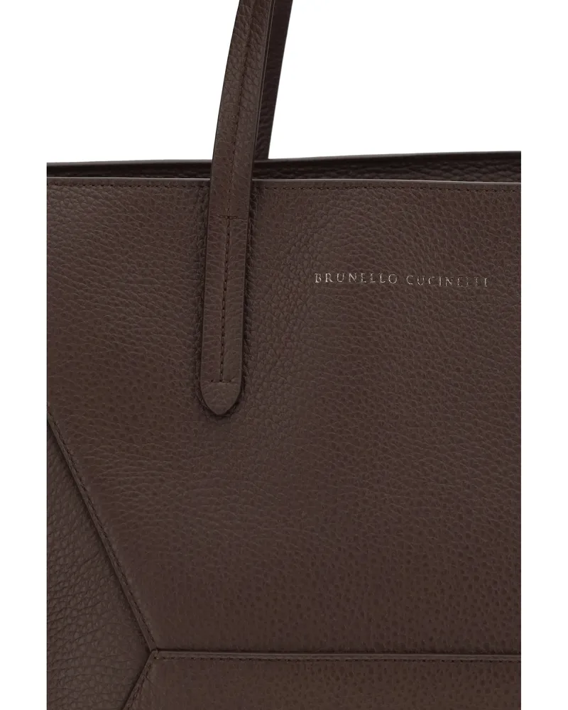 Brunello Cucinelli Women's Leather Tote Bag Burgundy Calf Shoulder Burgundy