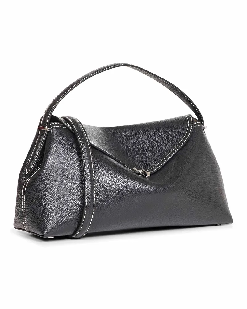 Totême Women's Top-Handle Bag T-Lock Black Leather Handbags Hand Black