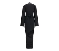 Women's Wrap Draped Long Dress Black Viscose; Acetate