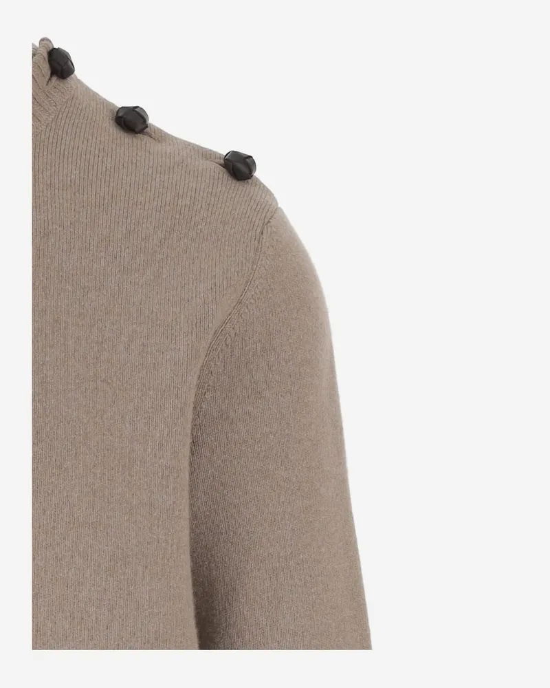 Bottega Veneta Men's Wool Sweater With Zip And Pocket Beige Beige