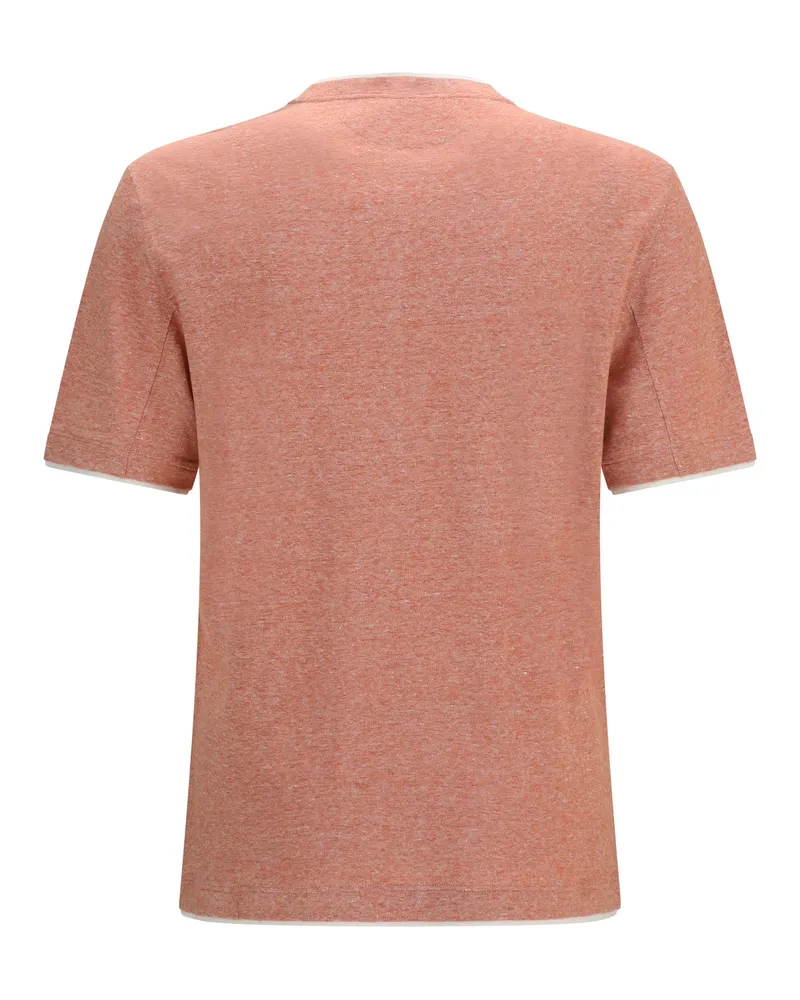 Brunello Cucinelli Men's Short-Sleeve Cotton T-Shirt Pesca+off White T-Shirts And Polos Orange