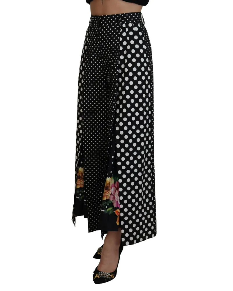 Dolce & Gabbana Women's Multicolor Polka Dots High Waist Pants Cotton Black