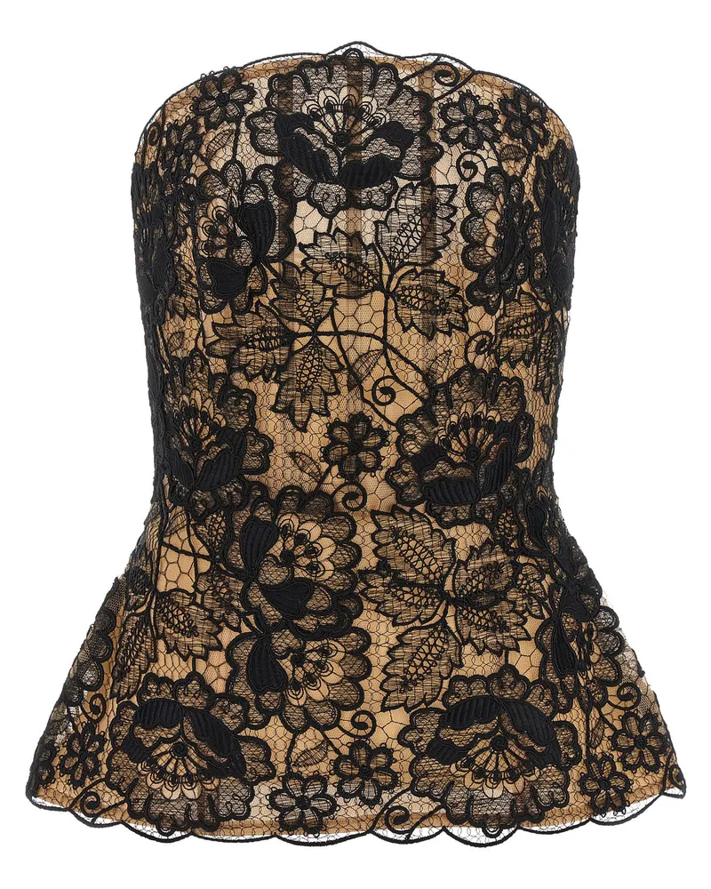 Elie Saab Guipure Lace Corset Top — Black Black