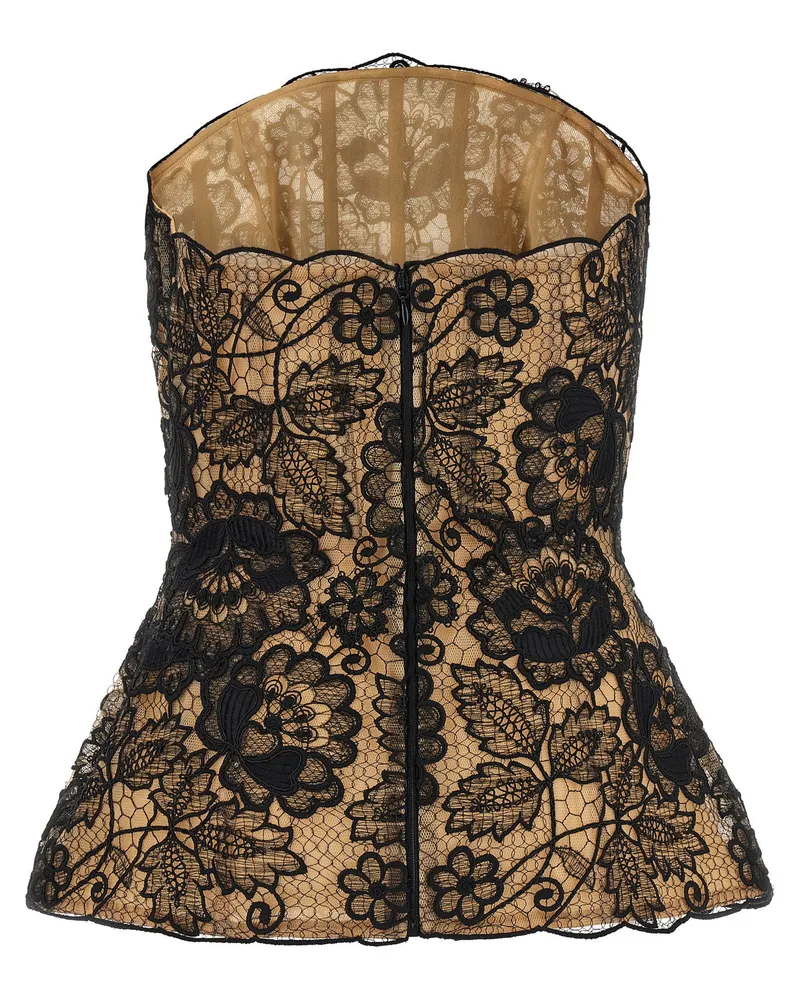 Elie Saab Guipure Lace Corset Top — Black Black
