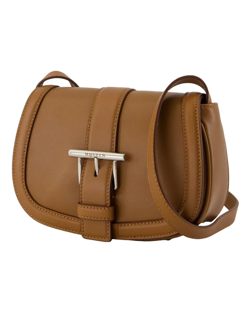 Alexander McQueen Women's T-Bar Satchel Mini Purse -  Leather Brown Calfskin Bags Handbags-Purses Brown