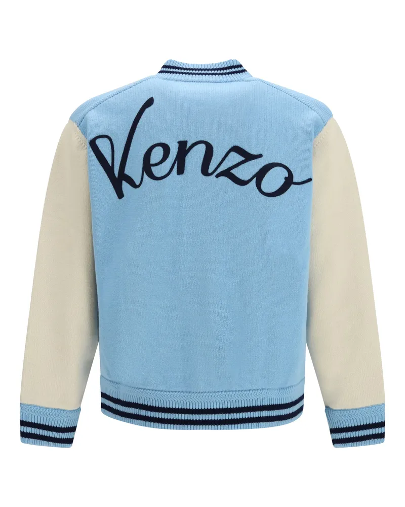Kenzo Merino Wool Varsity Cardigan — Blue Blue