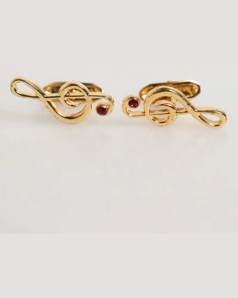 Dolce & Gabbana Gold Musical Note Metal Brass Pin Men Accessory Cufflinks Real Crystal Gold
