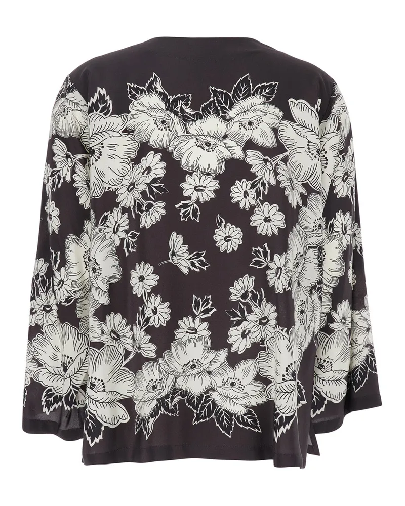 P.A.R.O.S.H. Women's White And Black Floral Silk Blouse Blouses Shirt Black