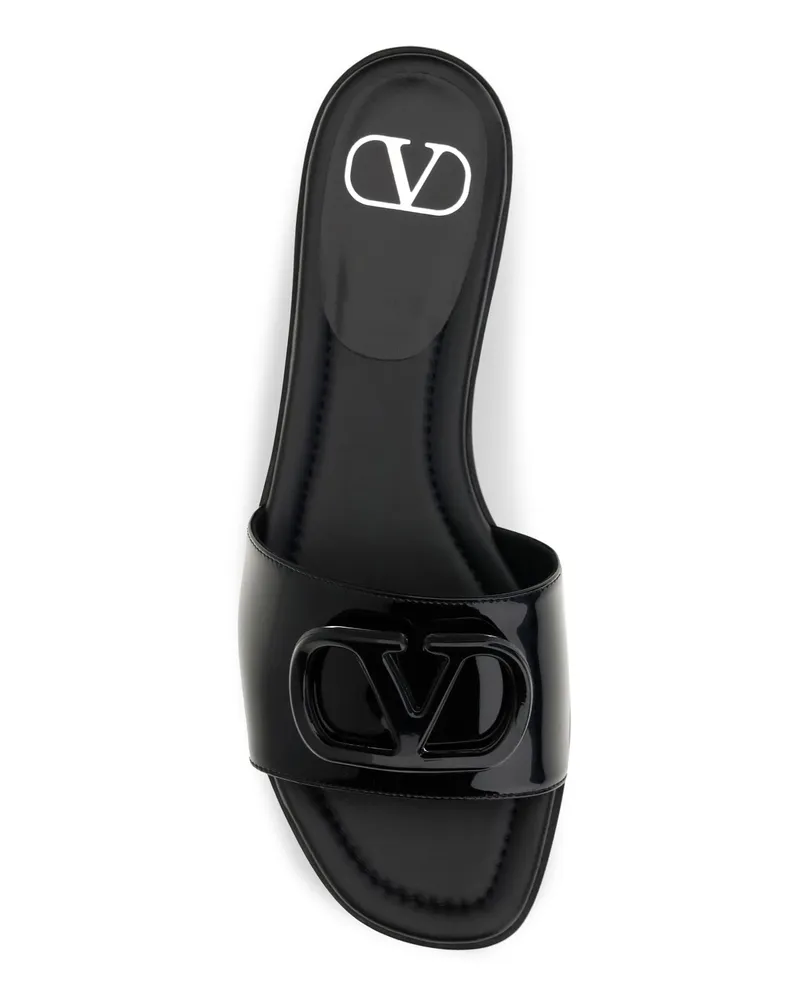 Valentino Garavani Women's Slide Sandals Vlogo Patent Leather Black Calf Black