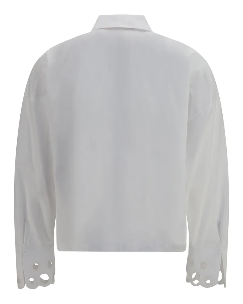 Max Mara Cotton Poplin with Sangallo Cuffs Shirt — White White