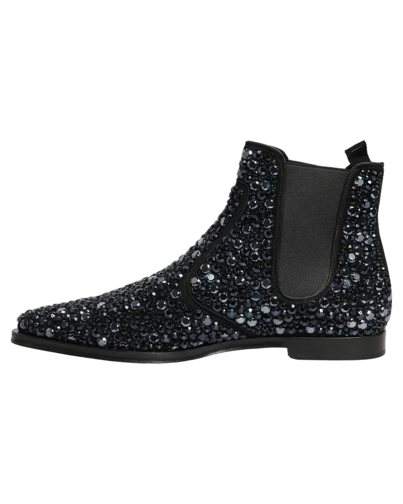 Dolce & Gabbana Men's Black Embellished Chelsea Ankle Boots Shoes Leather Black