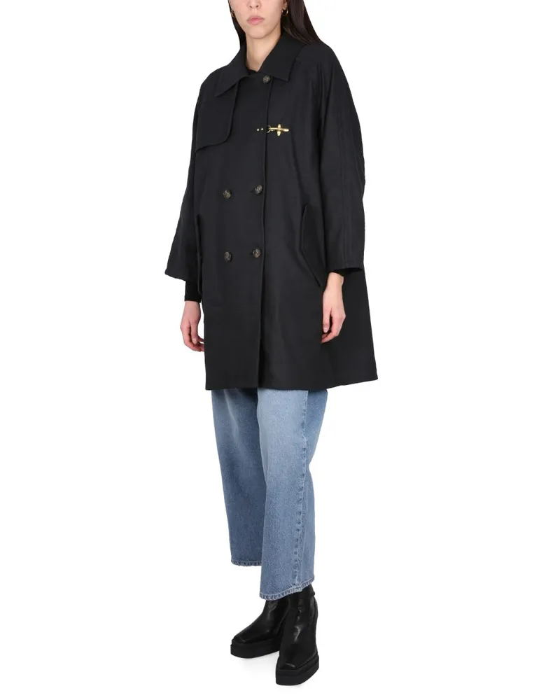 Fay Double-Breasted Cotton-Linen Trench Coat — Black Black
