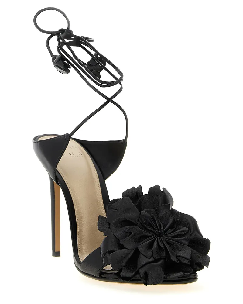 Alexandre Birman Women's Floral-Embellished Leather Sandal Black Cow Heels Black