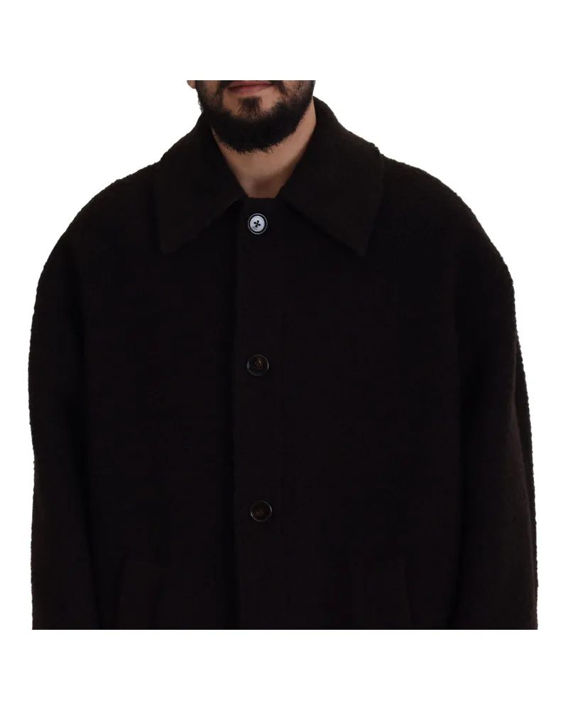 Dolce & Gabbana Men's Black Alpaca Button Down Trench Coat Jacket Clothing Black