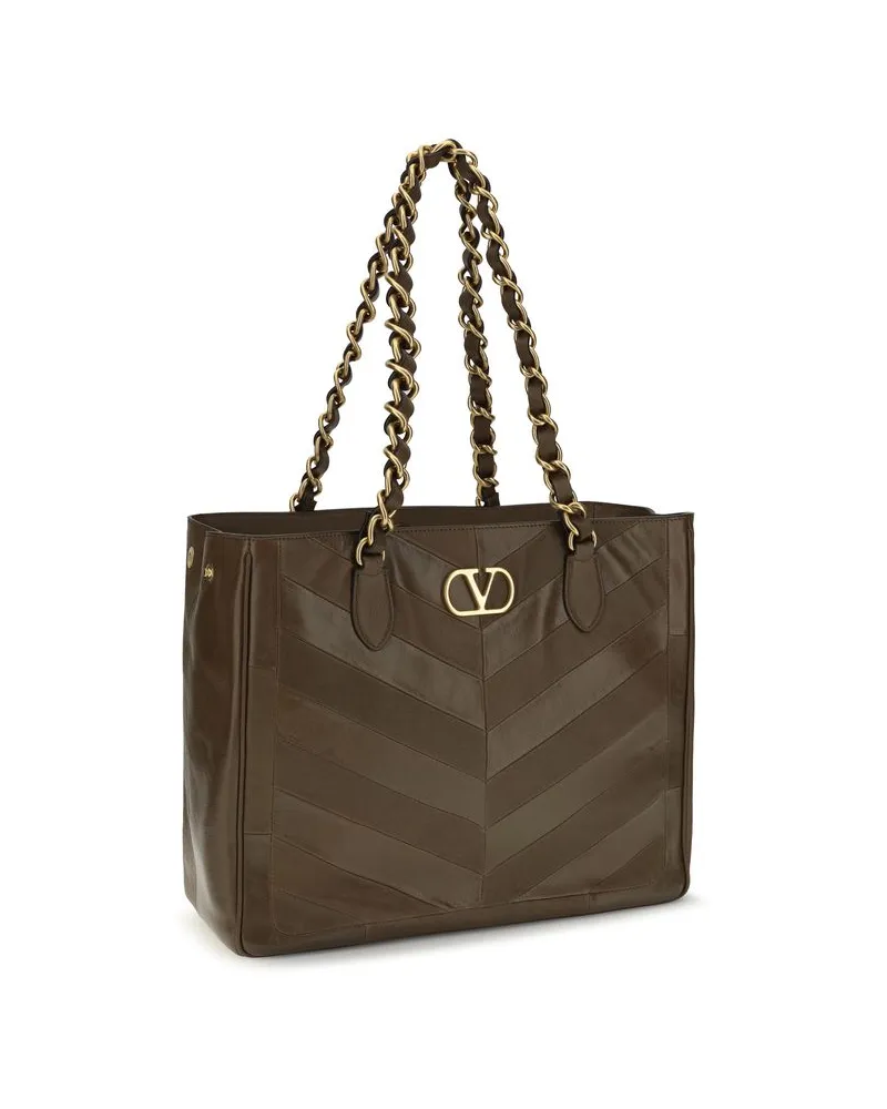 Valentino Garavani Laseine Chevron Shoulder Bag — Brown Brown