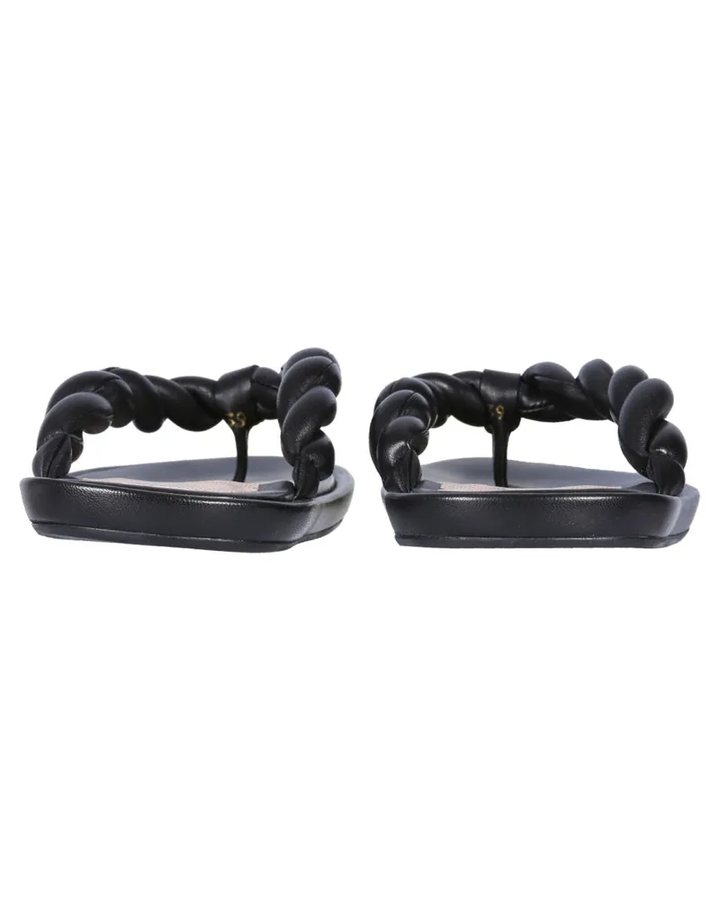 RED Valentino Leather with Woven Detail Slide Sandals — Black Black