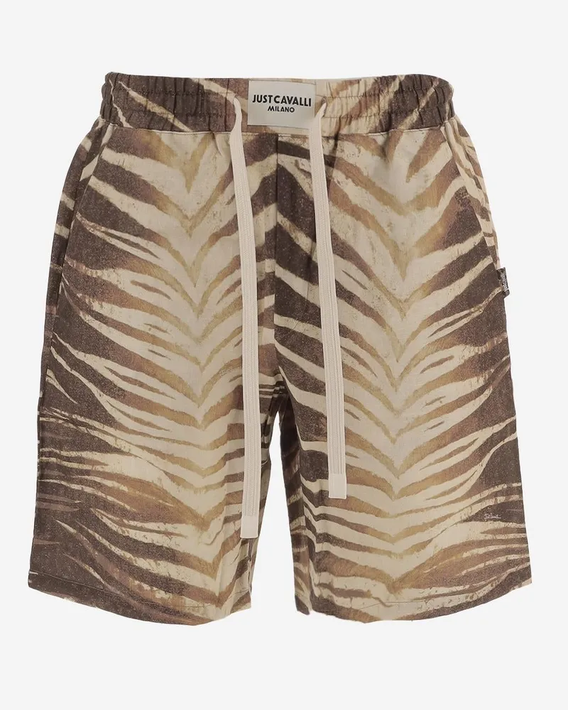 Just Cavalli Men's Shorts Cotton-Linen Multicolour Beige