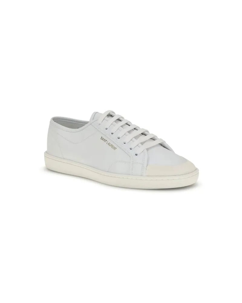 Saint Laurent Men's White Calf Leather Bos Taurus Low Top Sneakers White