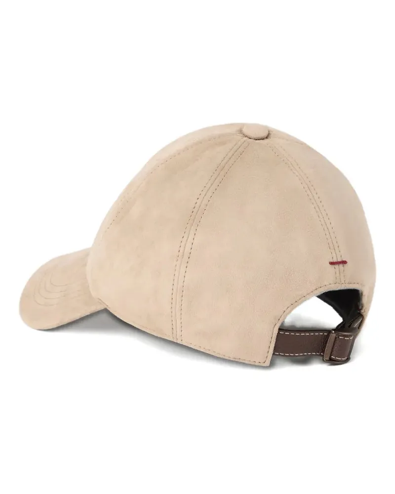 Brunello Cucinelli Men's Embroidered Suede Baseball Cap Aw25 Beige
