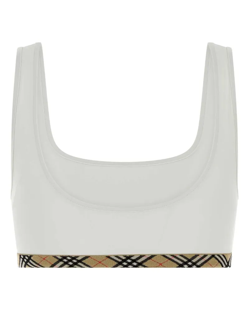 Burberry Stretch Nylon with Tartan Trim Bikini Top — White White