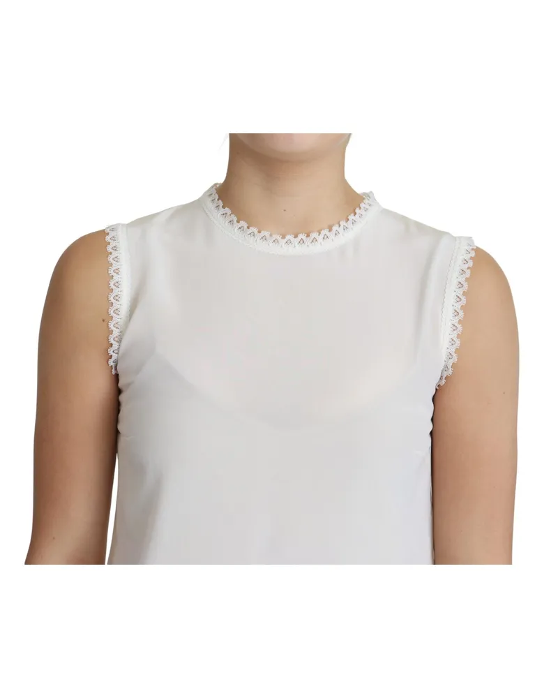 Dolce & Gabbana Women's White Blouse Silk Lace Trimmed Sleeveless Top White