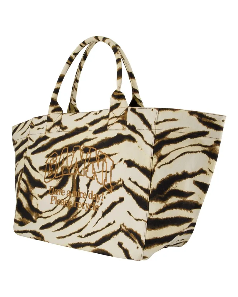 Ganni Women's Xxl Shopper Zebra Bag -  Cotton Ivory Totes-Shopping-Bags Ivory