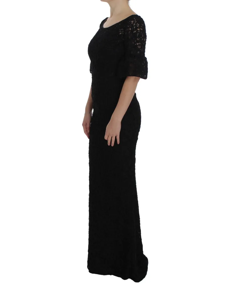 Dolce & Gabbana Women's Black Floral Lace Long Bodycon Maxi Dress Polyester Black