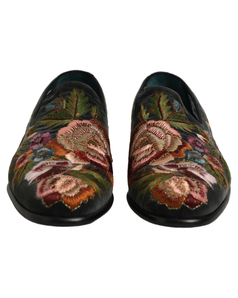 Dolce & Gabbana Velvet Floral Embroidery Loafer — Black Black