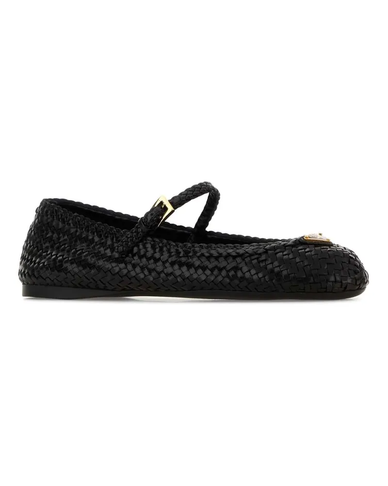 Prada Women's Black Leather Ballerinas Nero Ballerine Flat Shoes Black
