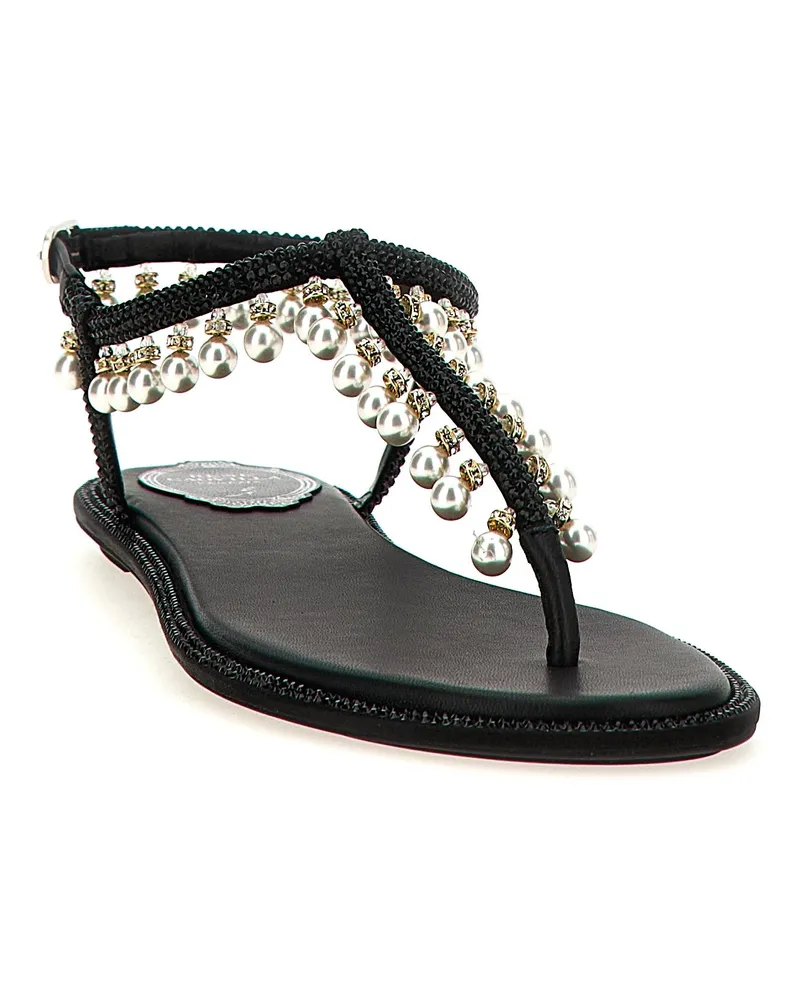 René Caovilla Women's Black Viscose Flat Sandals Black