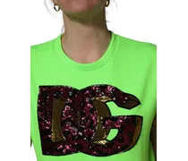Women's Neon Green Dg Sequined Sleeveless Jersey Top Polyester