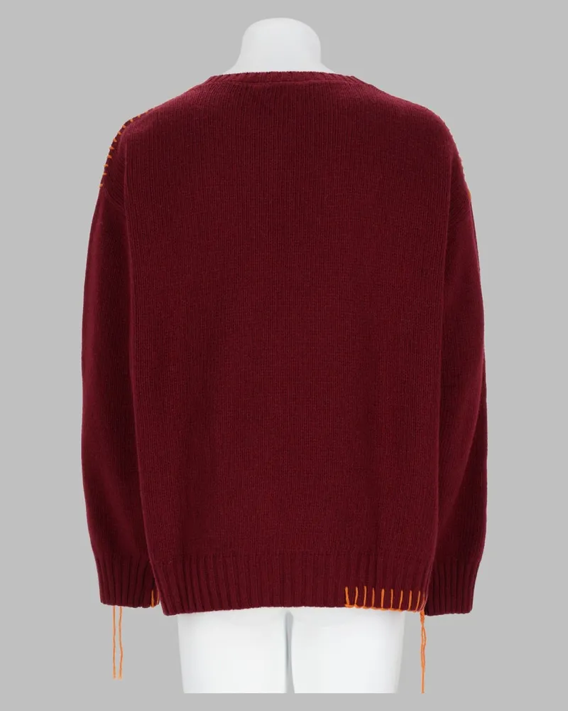 Amish Wool-Blend Cropped Crew-Neck Sweater — Burgundy Burgundy