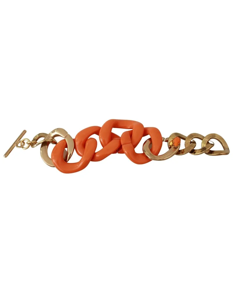 Ermanno Scervino Women's Gold Orange Chain Wide Brass Plastic Bracelet Orange