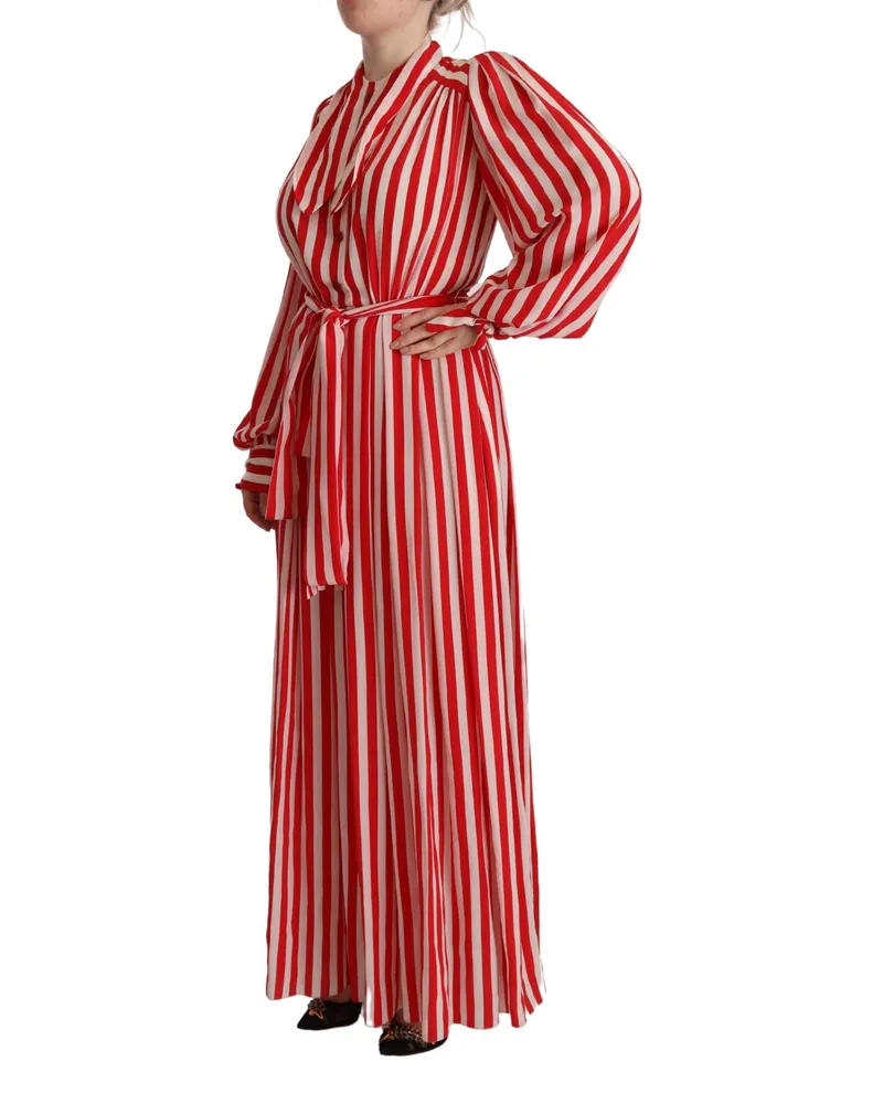 Dolce & Gabbana Women's White Red Silk A-Line Shift Gown Dress Red