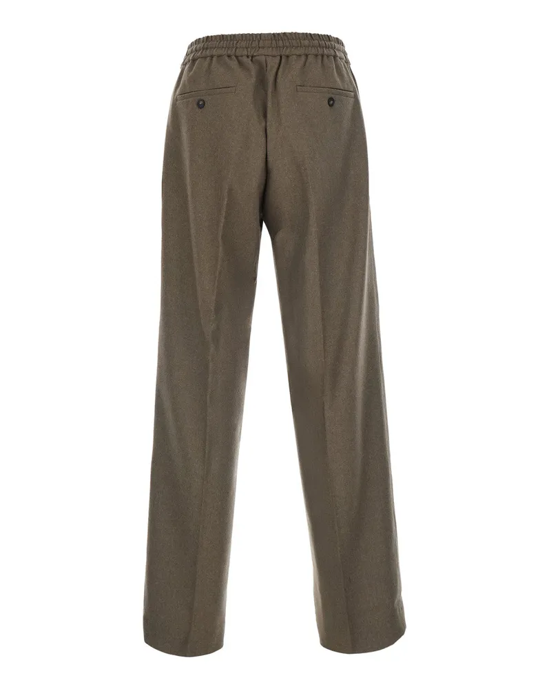 Drôle de Monsieur Men's Elastic Flannel Trousers Brown Cotton Brown