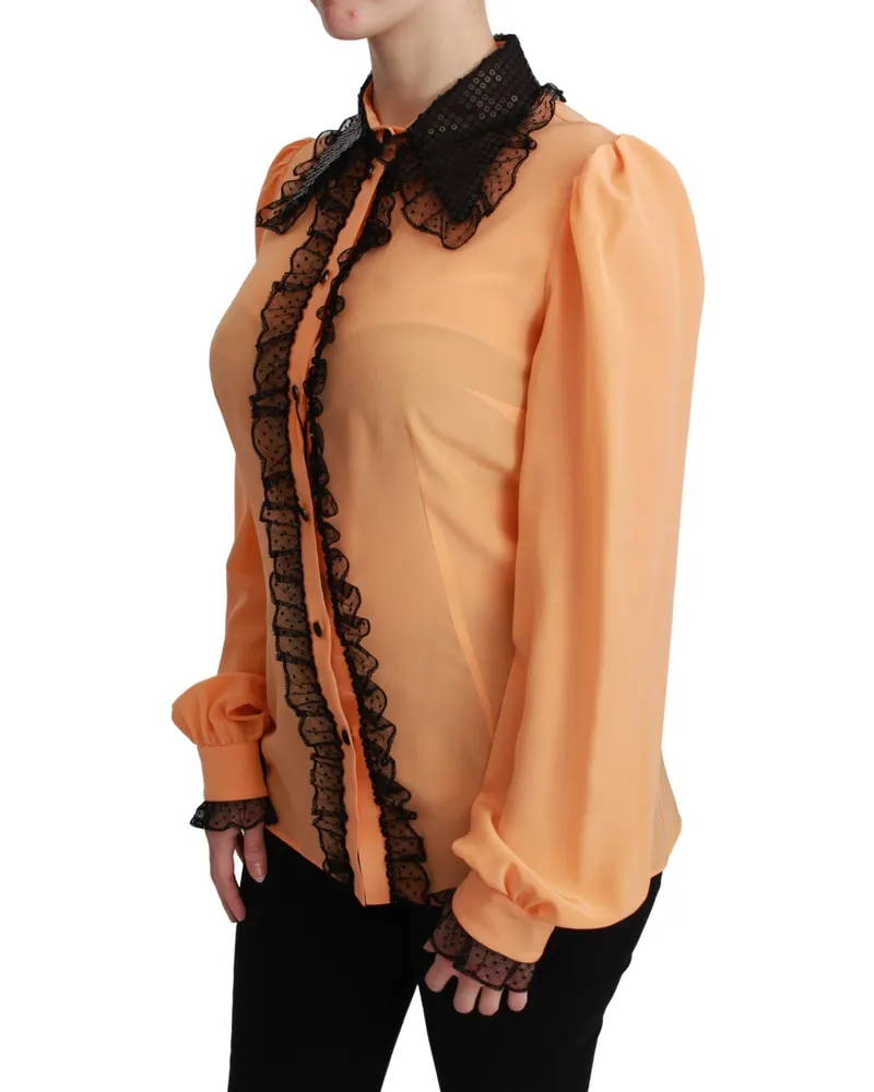 Dolce & Gabbana Women's Yellow Silk Sequin Lace Blouse Shirt Yellow