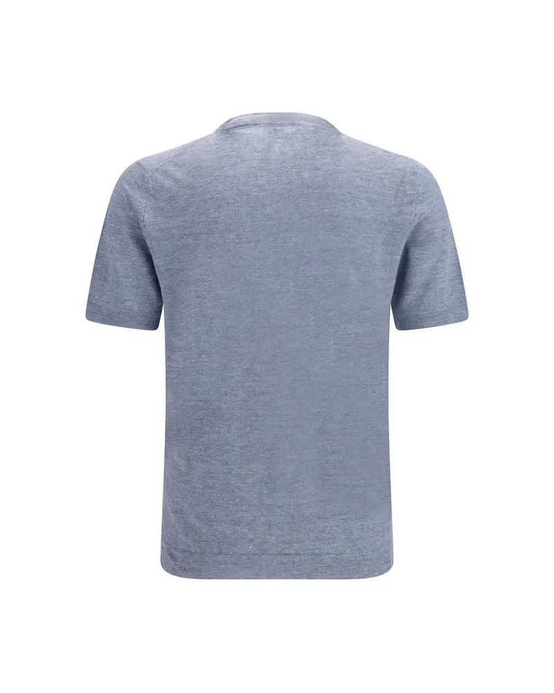 Brunello Cucinelli Men's Blue Linen T-Shirt Blue