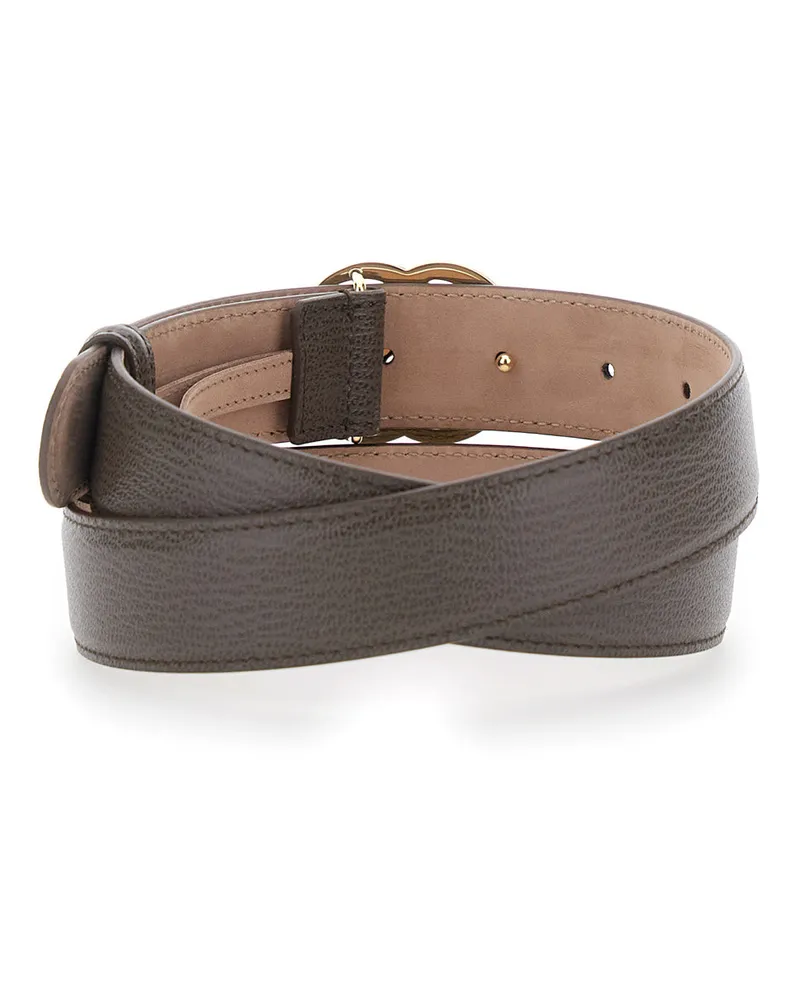 Gucci Women's Leather Belt With Gold Plate, Brown Brown
