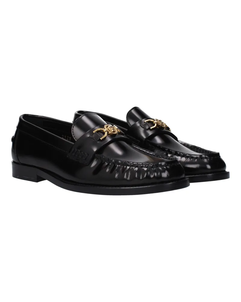Versace Women's Black Leather Slip-On Loafers Black