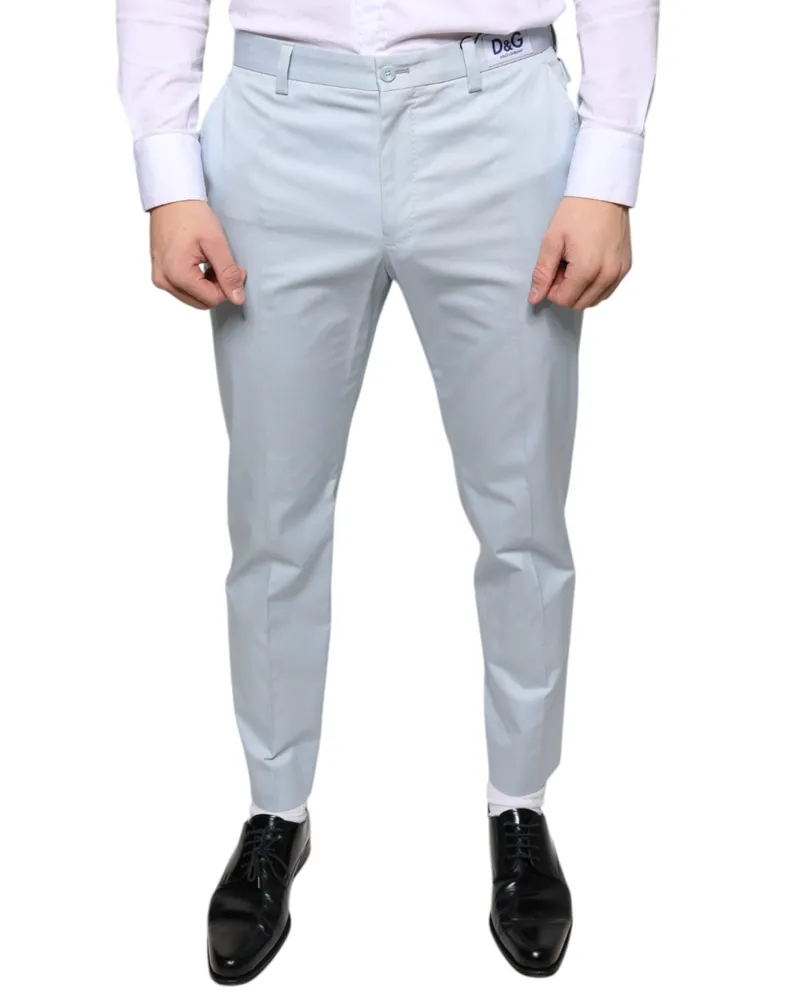 Dolce & Gabbana Men's Light Blue Cotton Dress Pants Elastane Blue