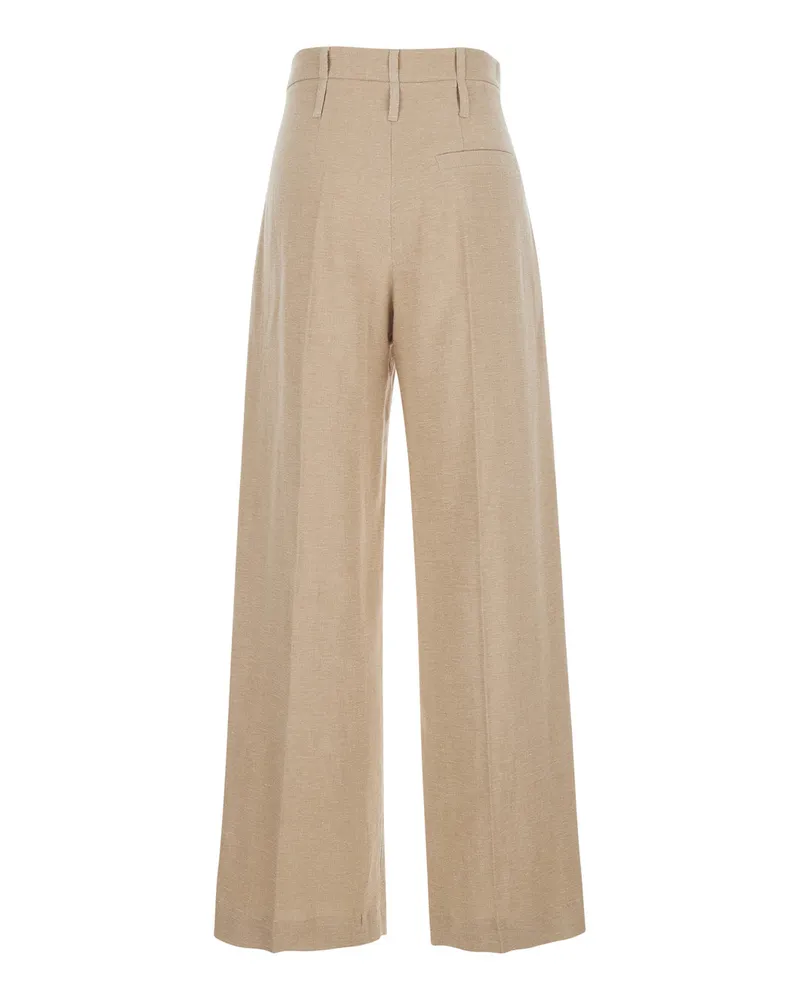 TELA Women's Trousers Front-Pleated Beige Linen Blend Beige