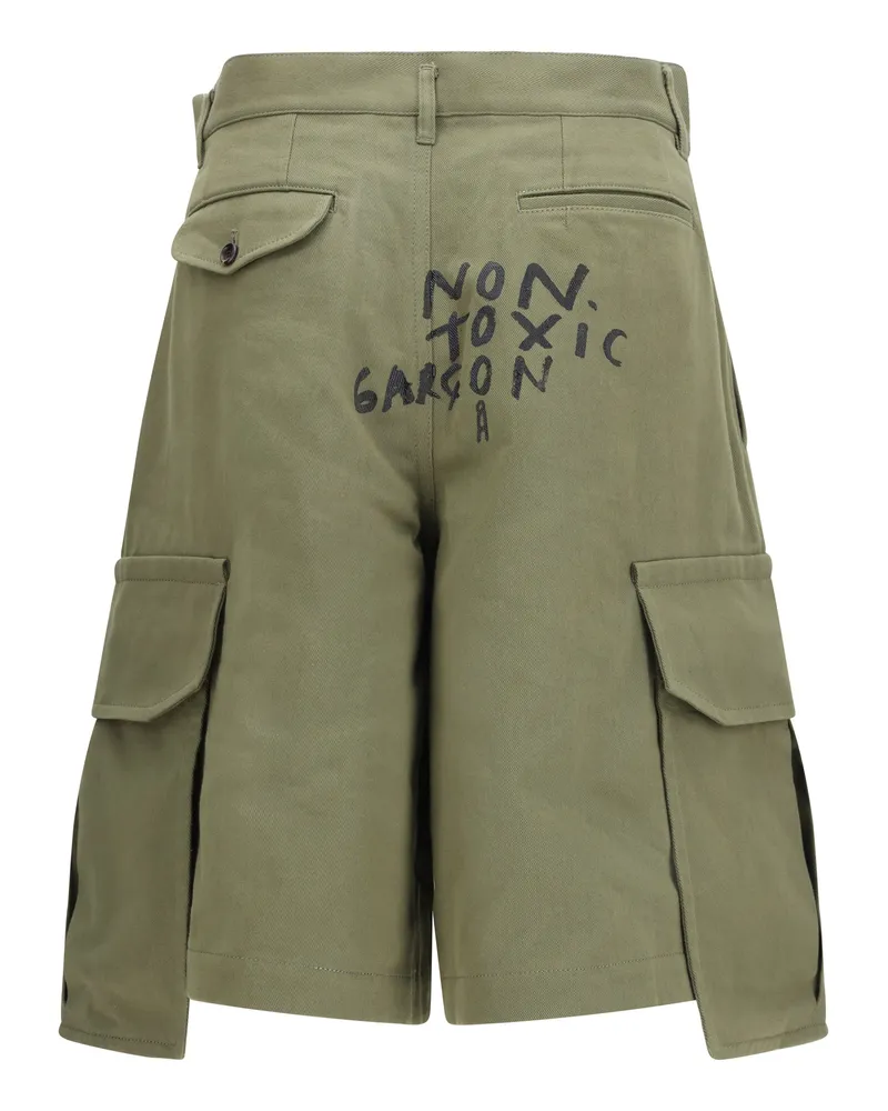 Comme des Garçons Men's Cargo Shorts With Print Khaki Cotton Bermuda Green