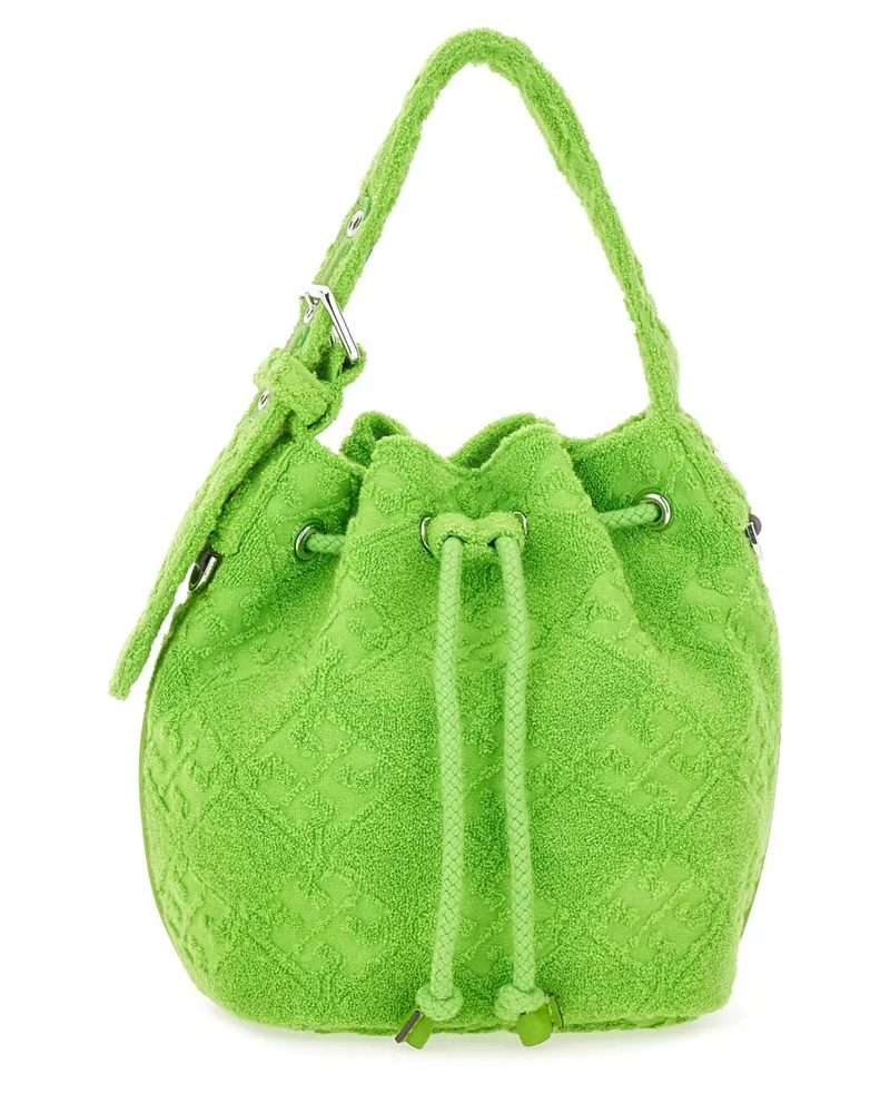 Tory Burch Women's T Monogram Mini Bucket Bag Green Cotton Handbags Hand Green