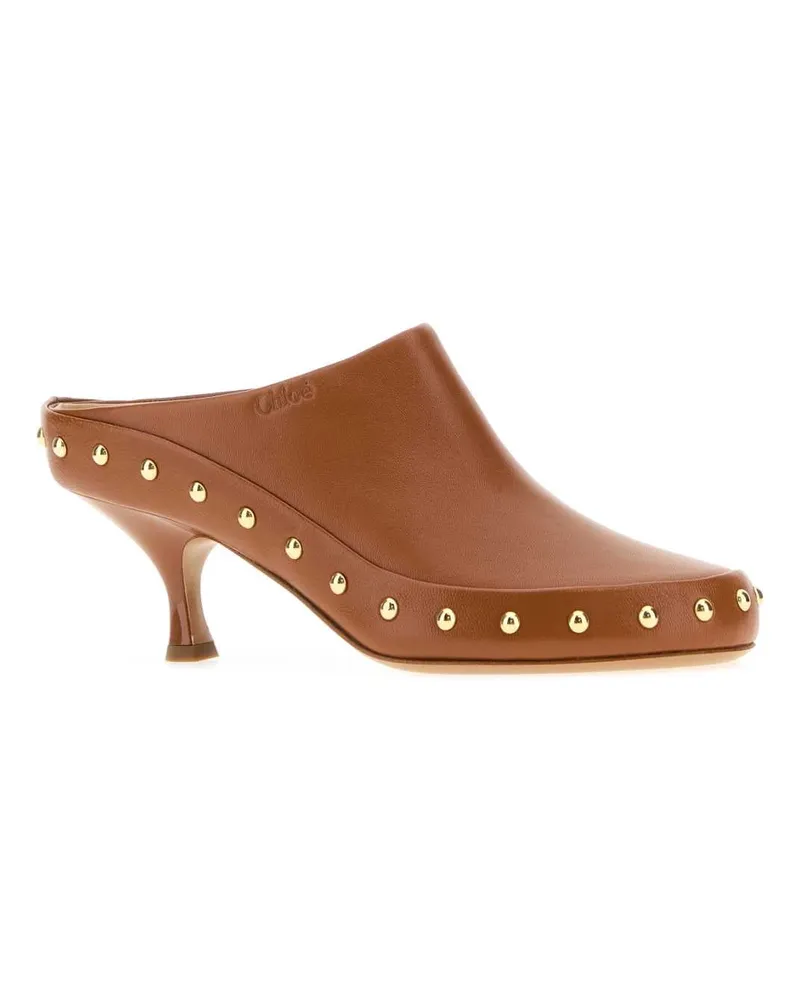Chloé Women's Camel Leather Junie Mules Gingerbrown Scarpe Con Tacco High Heel Shoes Brown
