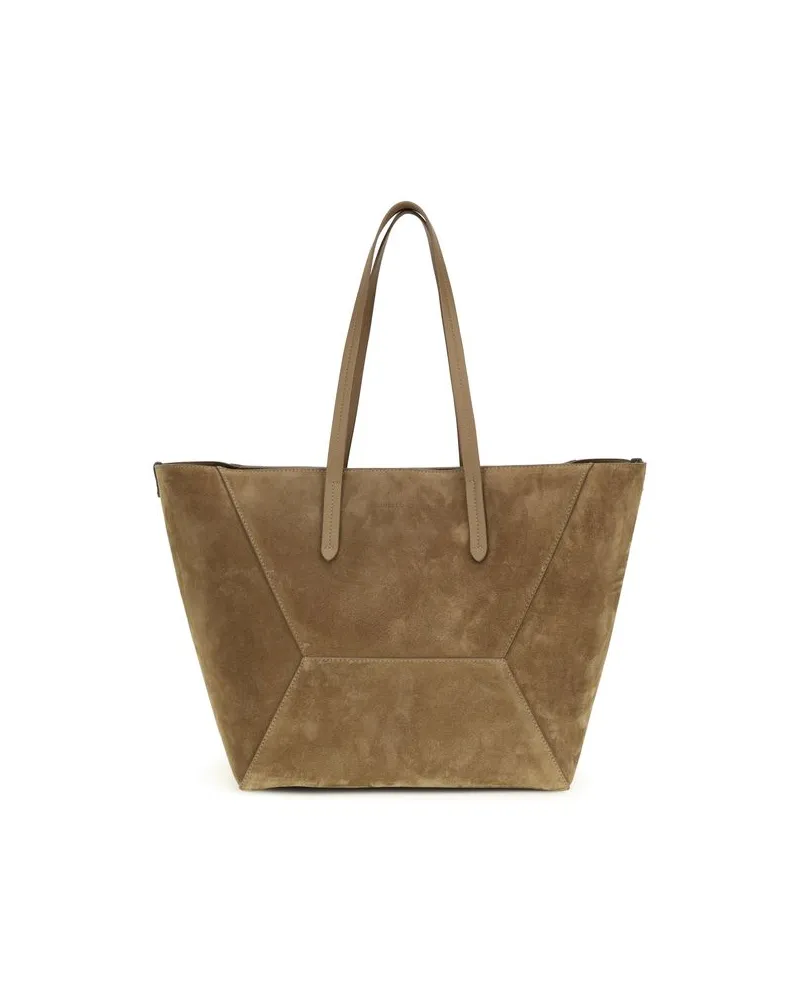 Brunello Cucinelli Women's Beige Calf Leather Bos Taurus Shoulder Bag Beige